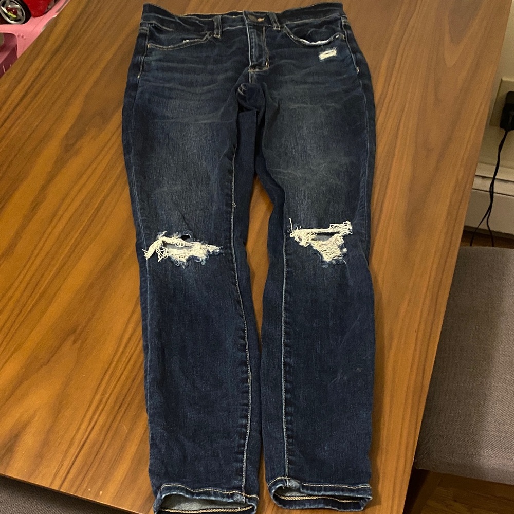 American Eagle Outfitters Dark Blue Distressed Skinny Jeans